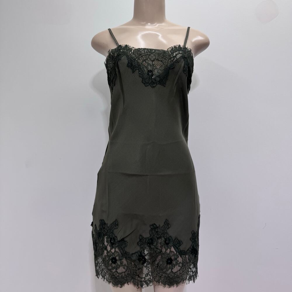 NWT Gold Hawk Green Olive Lace Silk Slip Dress XS Romantic Honeymoon Coquette